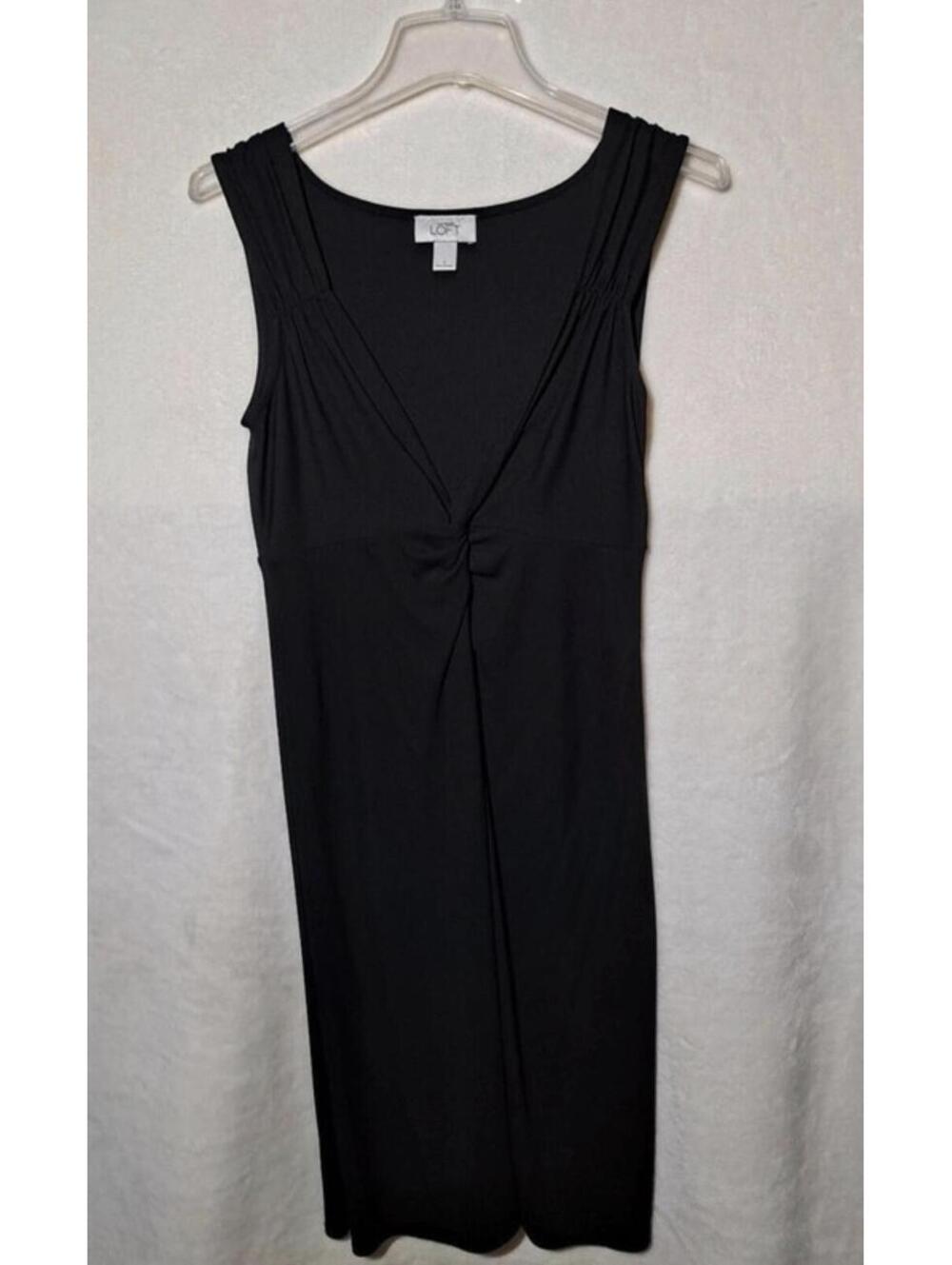 LOFT Black Sleeveless Ruched V-Neck Dress Size 4 - Picture 2 of 6